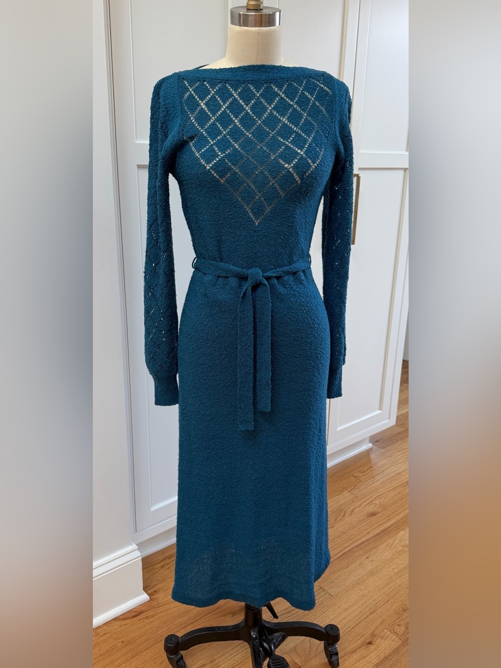 70s Knit Dress by Just Mort Teal Blue S